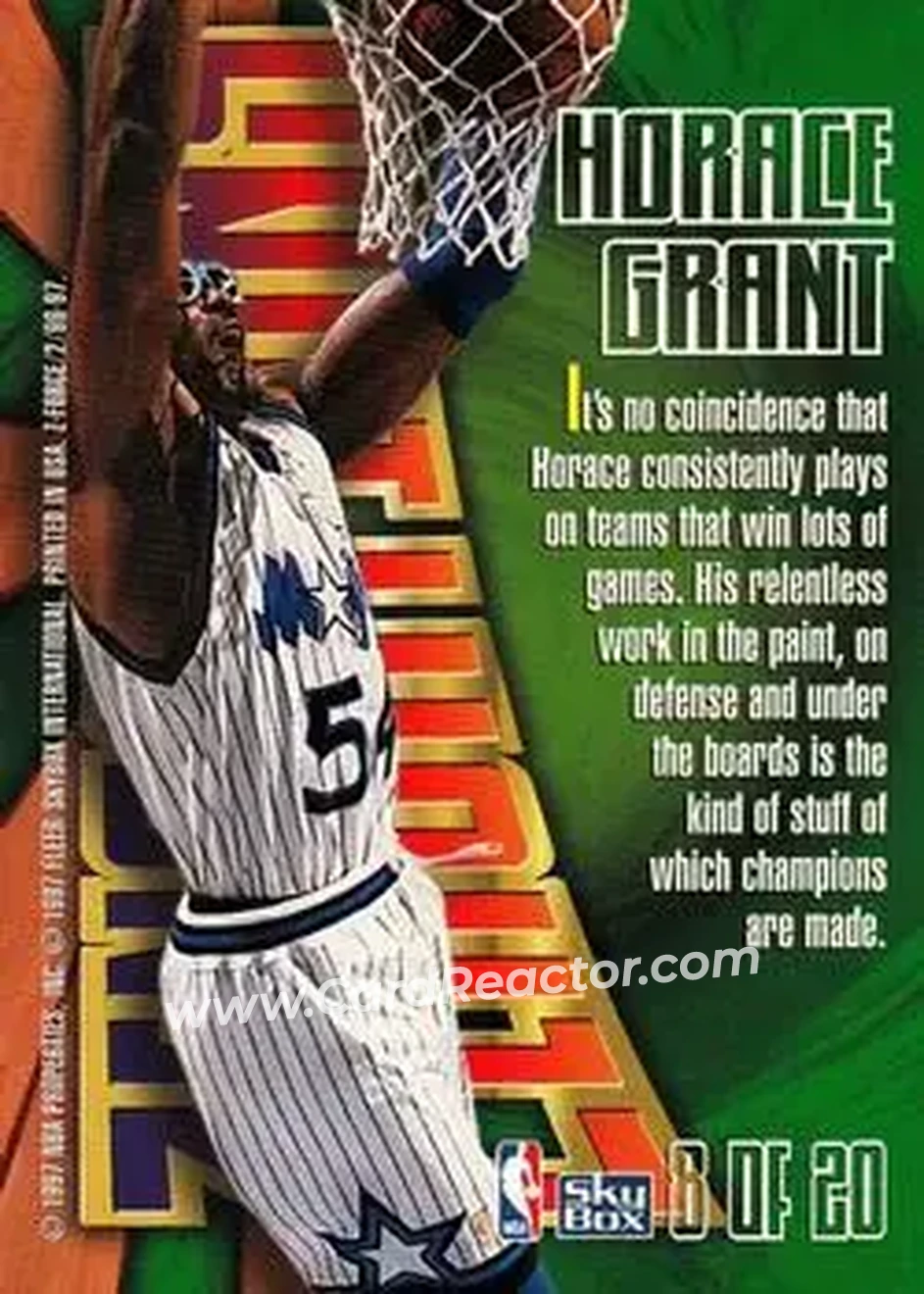 1996-97 SkyBox Z-Force - Zensations #8 - Horace Grant - Orlando Magic - Back
