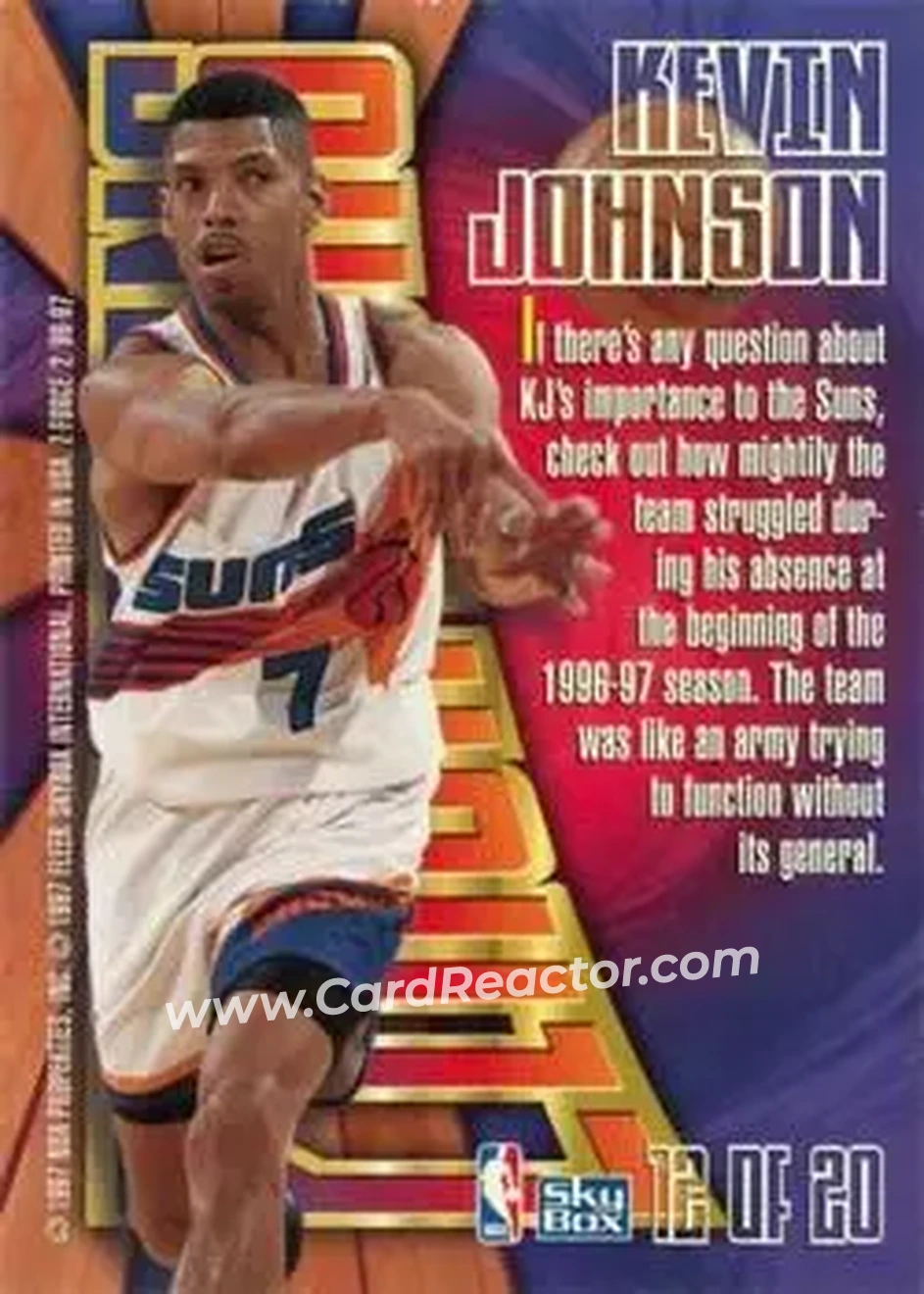 1996-97 SkyBox Z-Force - Zensations #12 - Kevin Johnson - Phoenix Suns - Back