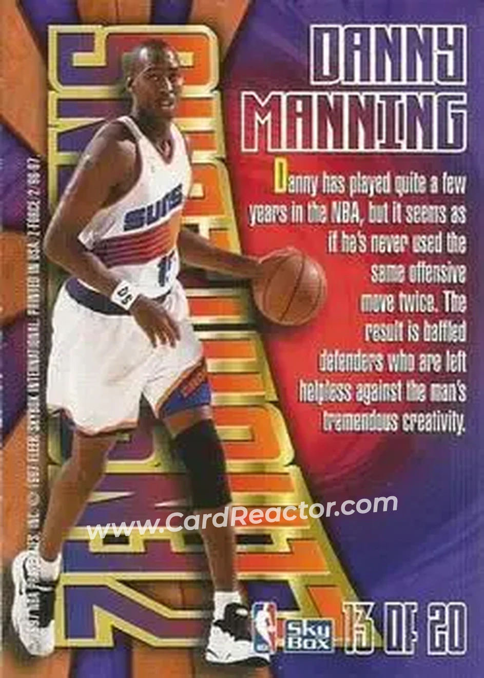 1996-97 SkyBox Z-Force - Zensations #13 - Danny Manning - Phoenix Suns - Back
