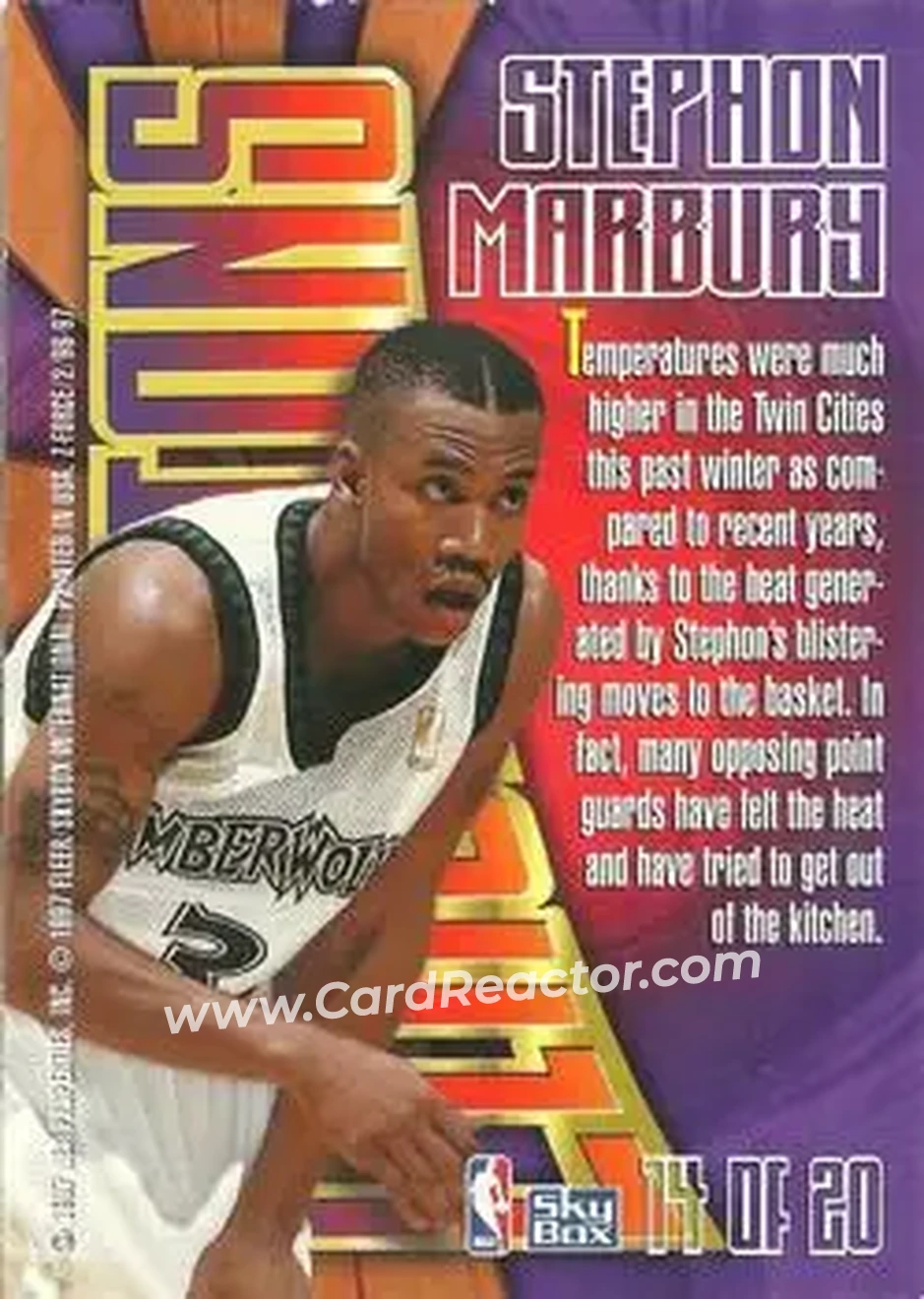 1996-97 SkyBox Z-Force - Zensations #14 - Stephon Marbury - Minnesota Timberwolves - Back