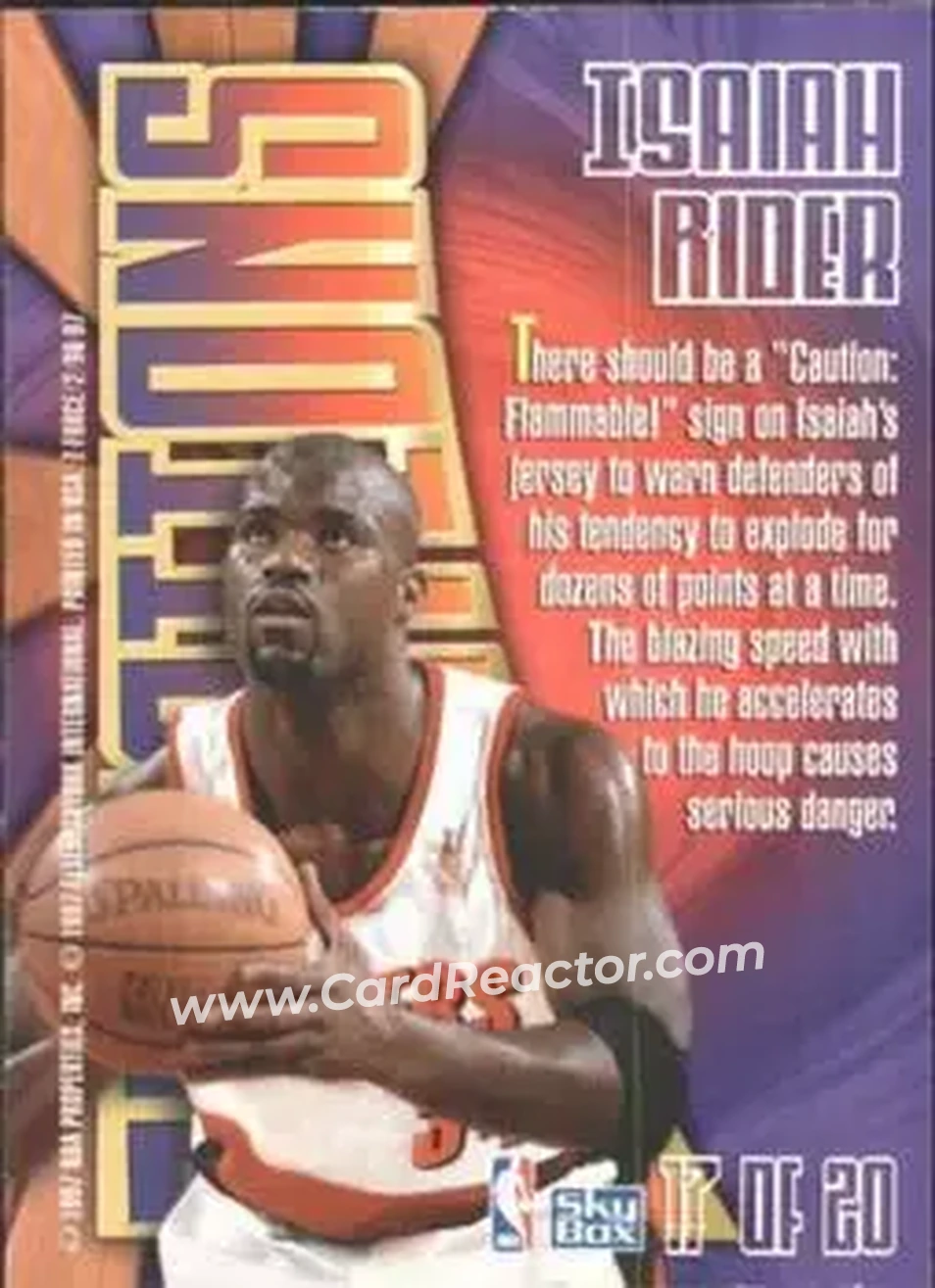 1996-97 SkyBox Z-Force - Zensations #17 - Isaiah Rider - Portland Trail Blazers - Back
