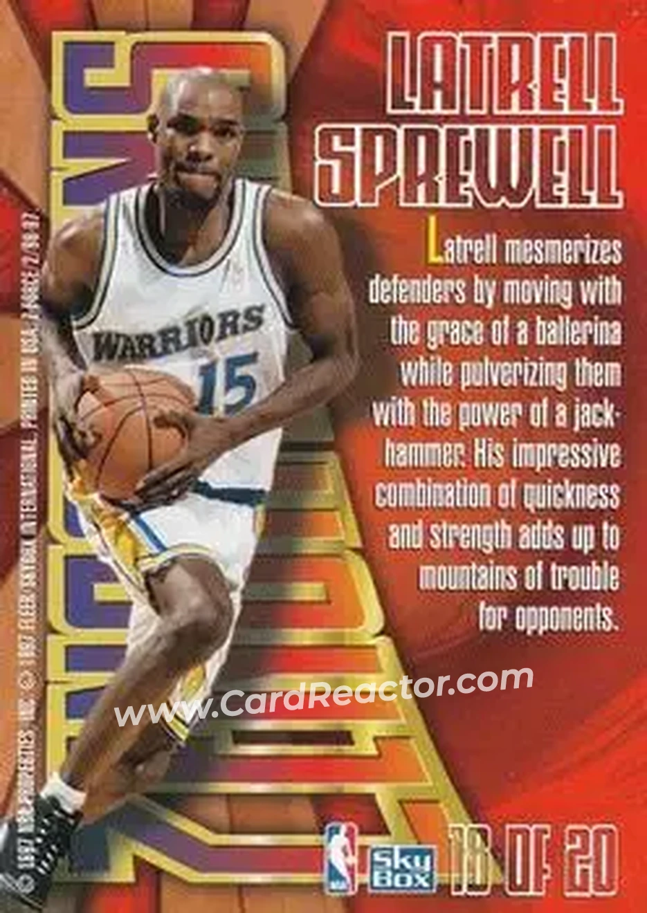 1996-97 SkyBox Z-Force - Zensations #18 - Latrell Sprewell - Golden State Warriors - Back