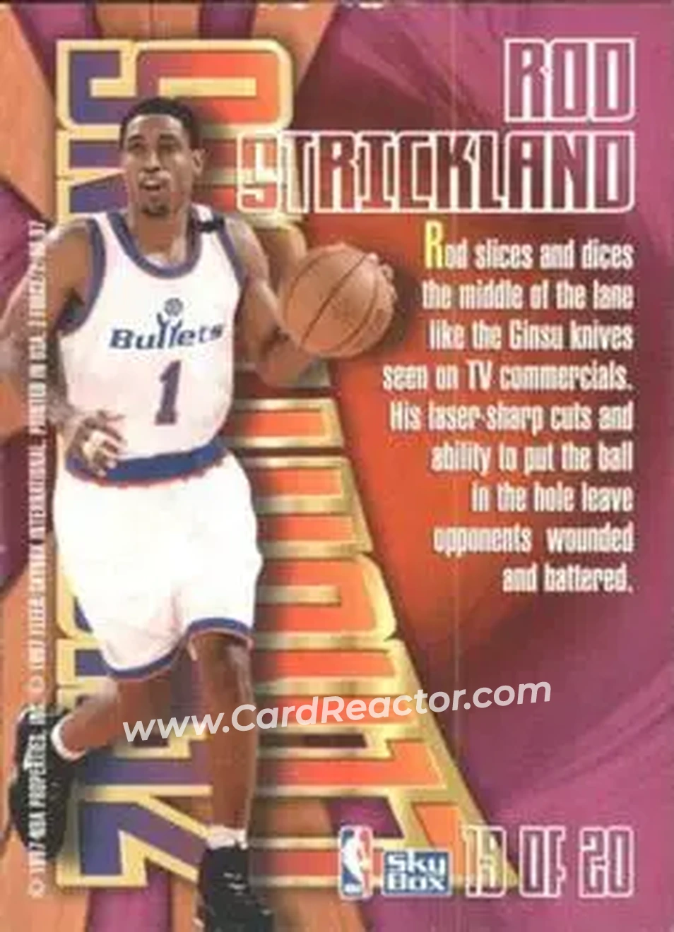 1996-97 SkyBox Z-Force - Zensations #19 - Rod Strickland - Washington Bullets - Back 1996-97 SkyBox Z-Force - Zensations #19 - Rod Strickland - Washington Bullets - Back