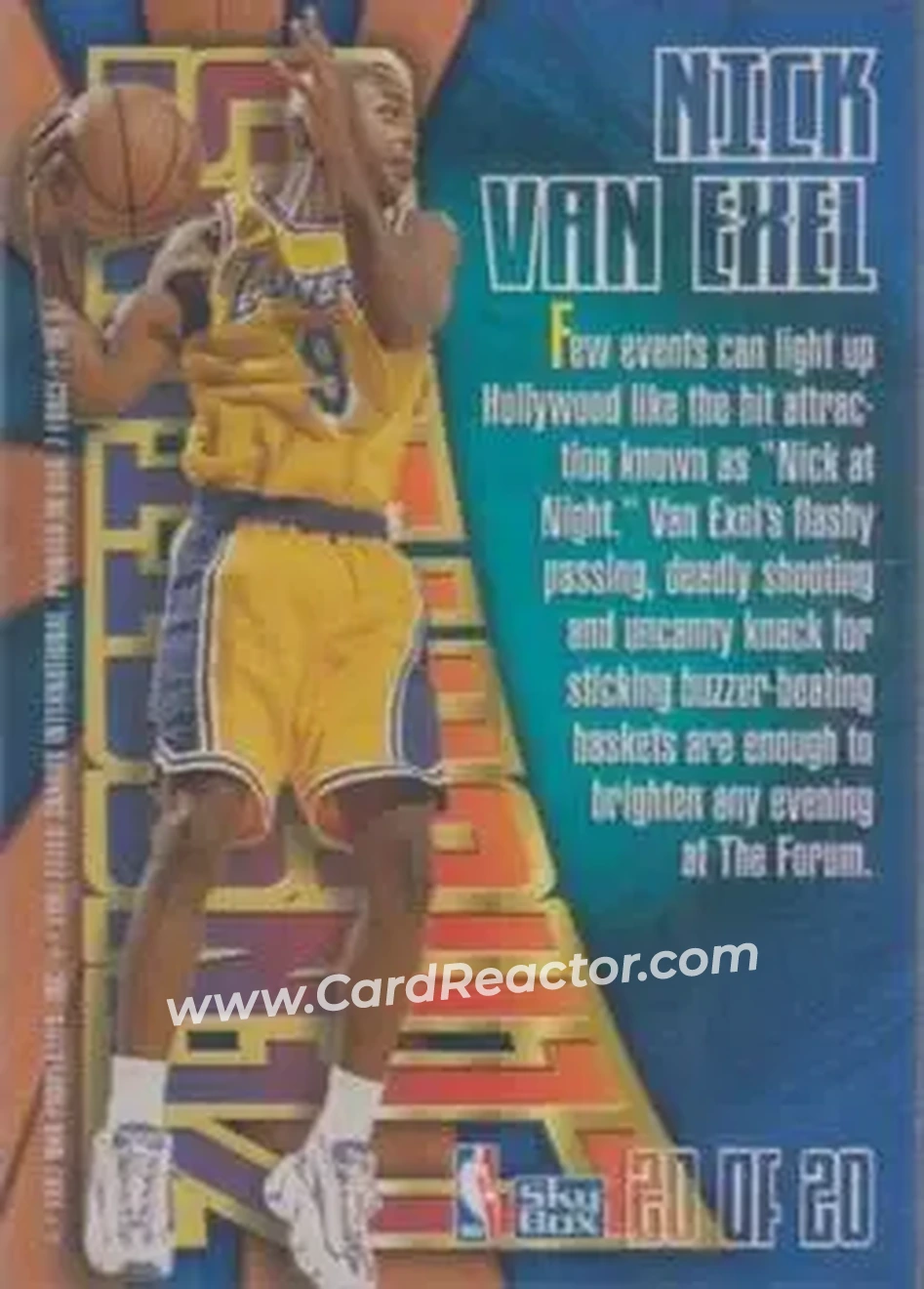 1996-97 SkyBox Z-Force - Zensations #20 - Nick Van Exel - Los Angeles Lakers - Back