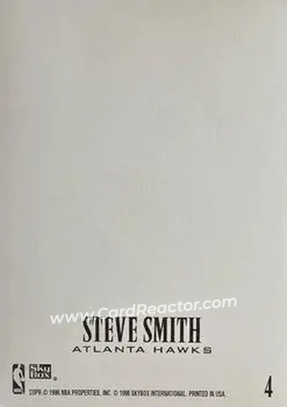 1996-97 SkyBox Z-Force - Z-Cling #4 - Steve Smith - Atlanta Hawks - Back