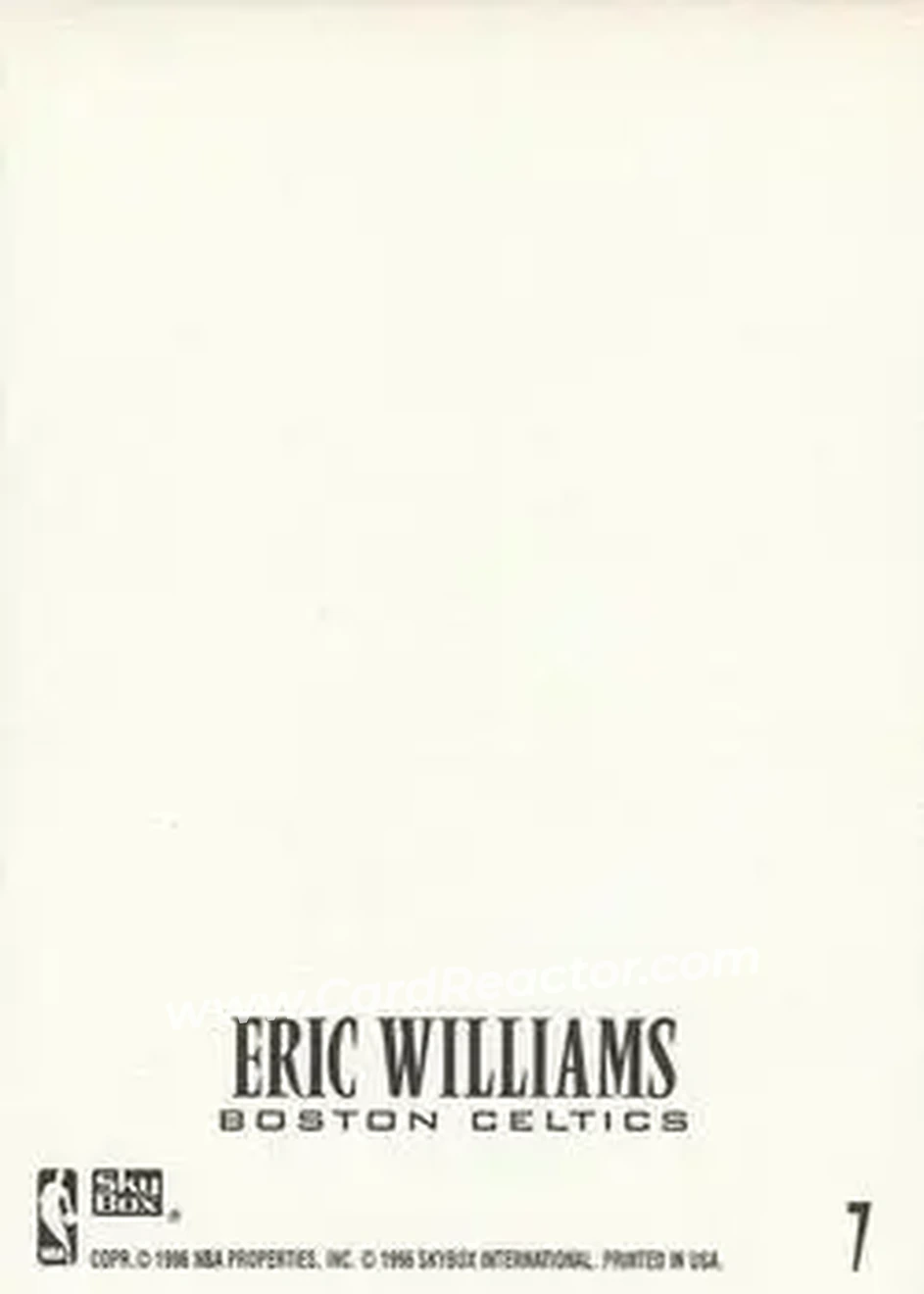 1996-97 SkyBox Z-Force - Z-Cling #7 - Eric Williams - Boston Celtics - Back