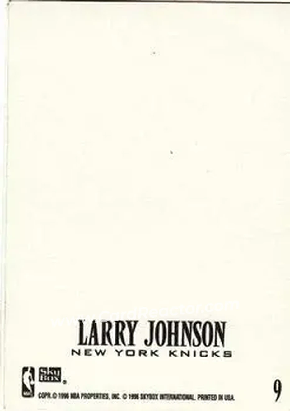1996-97 SkyBox Z-Force - Z-Cling #9 - Larry Johnson - New York Knicks - Back