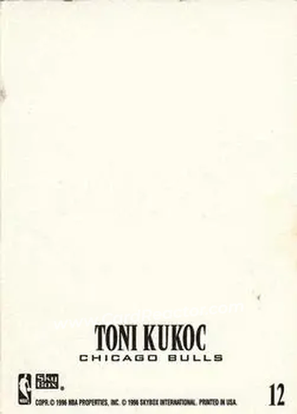1996-97 SkyBox Z-Force - Z-Cling #12 - Toni Kukoc - Chicago Bulls - Back