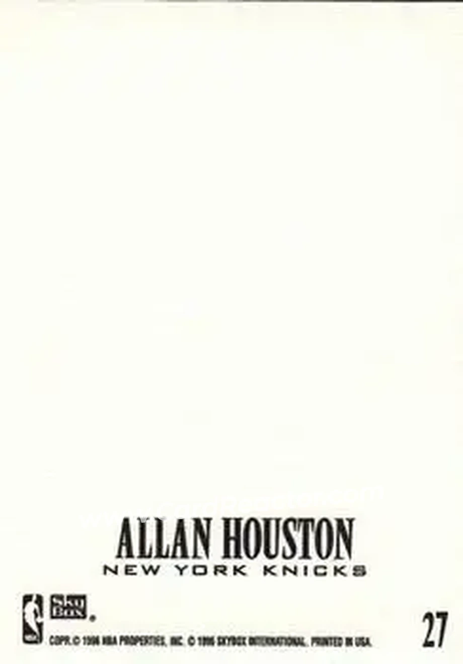1996-97 SkyBox Z-Force - Z-Cling #27 - Allan Houston - New York Knicks - Back