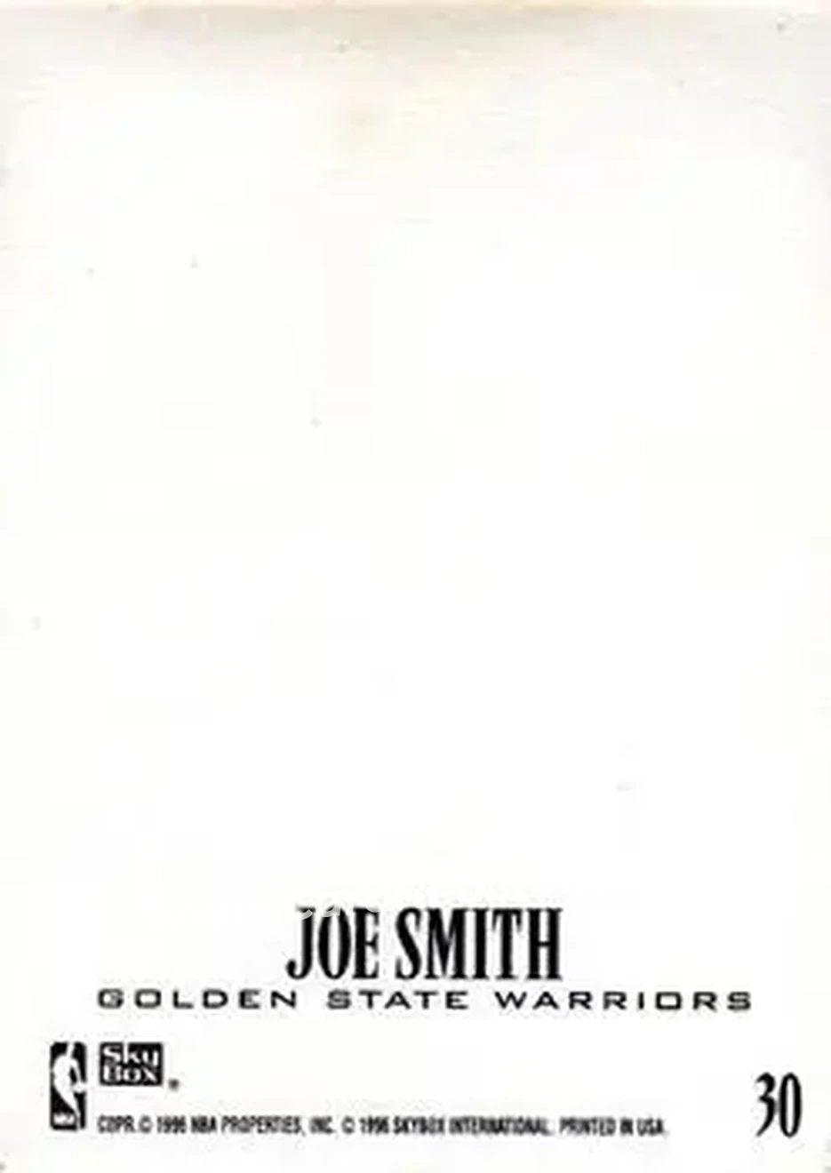1996-97 SkyBox Z-Force - Z-Cling #30 - Joe Smith - Golden State Warriors - Back