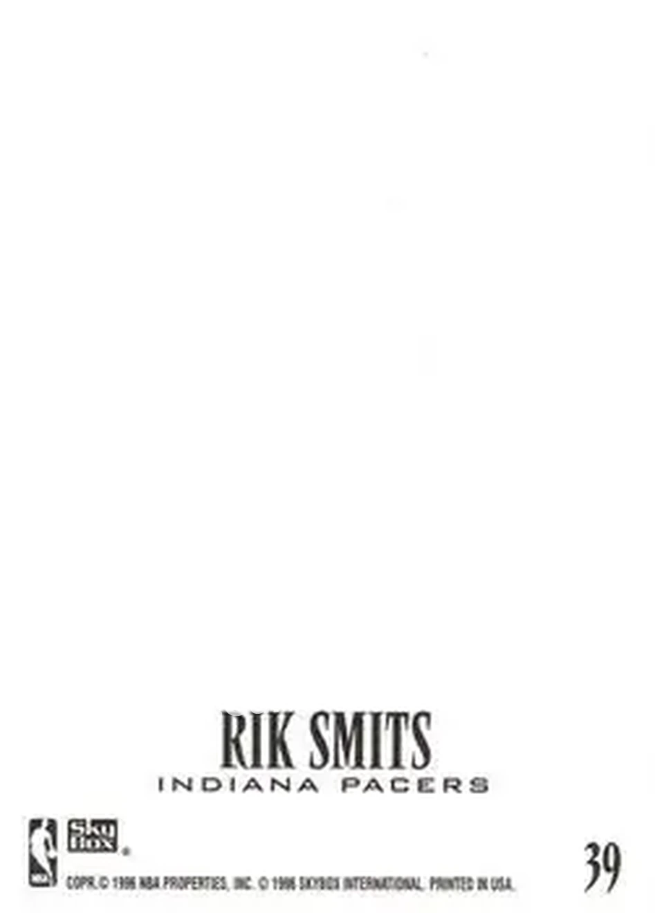 1996-97 SkyBox Z-Force - Z-Cling #39 - Rik Smits - Indiana Pacers - Back