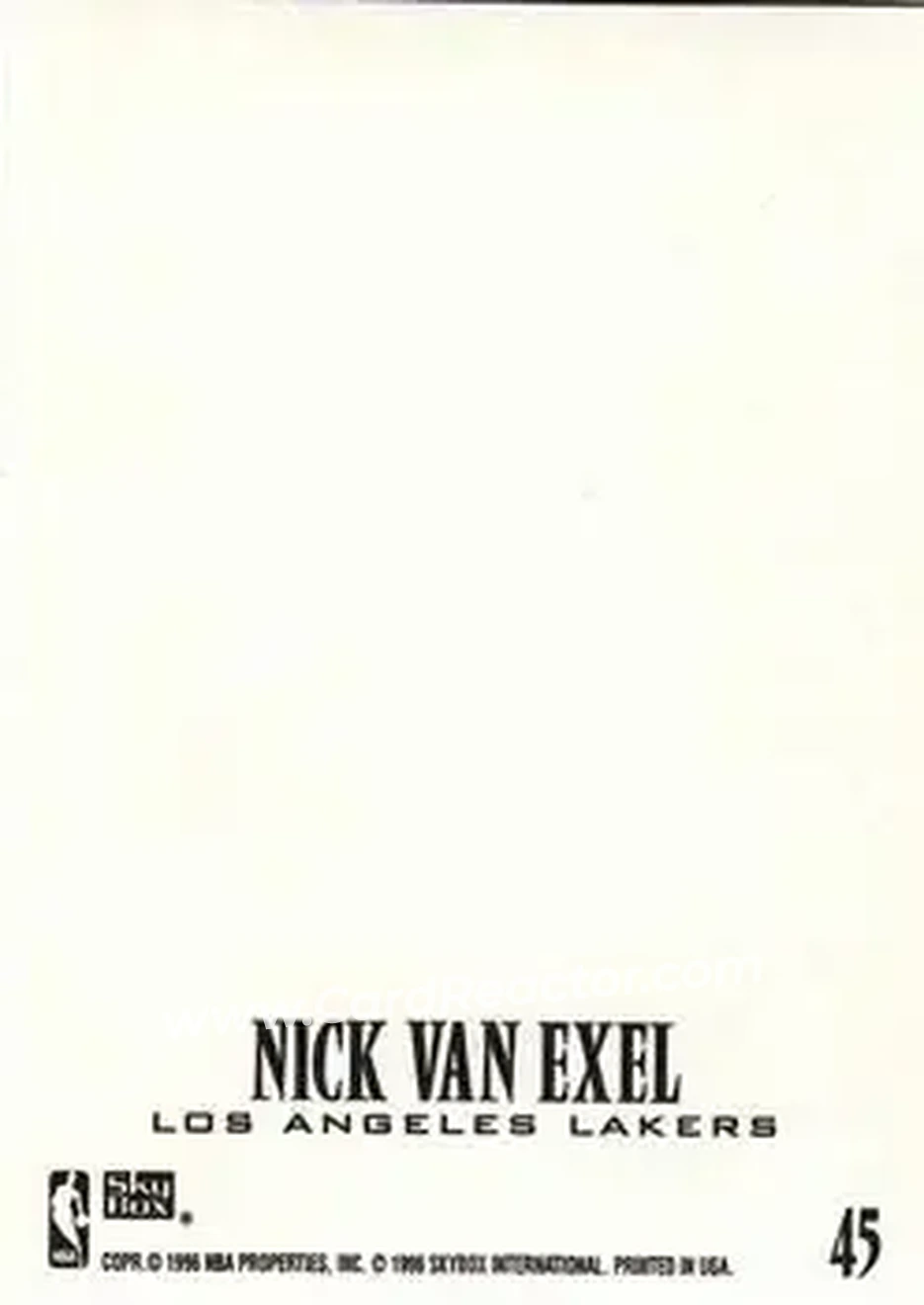 1996-97 SkyBox Z-Force - Z-Cling #45 - Nick Van Exel - Los Angeles Lakers - Back