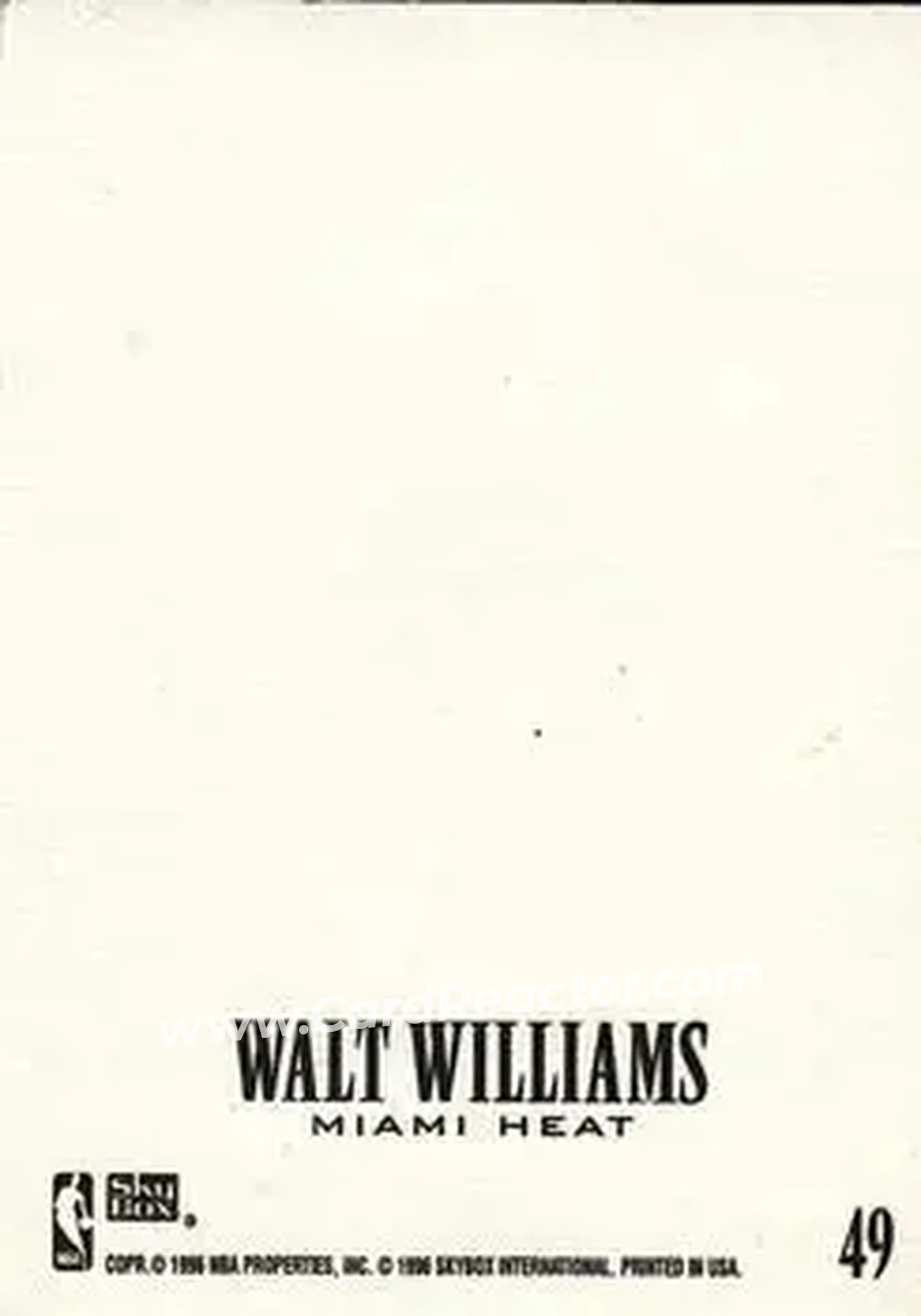 1996-97 SkyBox Z-Force - Z-Cling #49 - Walt Williams - Miami Heat - Back