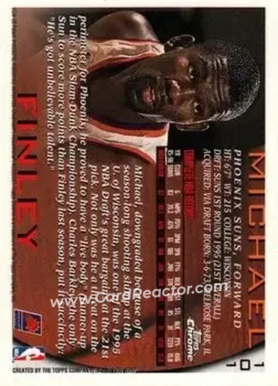 1996-97 Topps Chrome #101 - Michael Finley - Phoenix Suns - Back