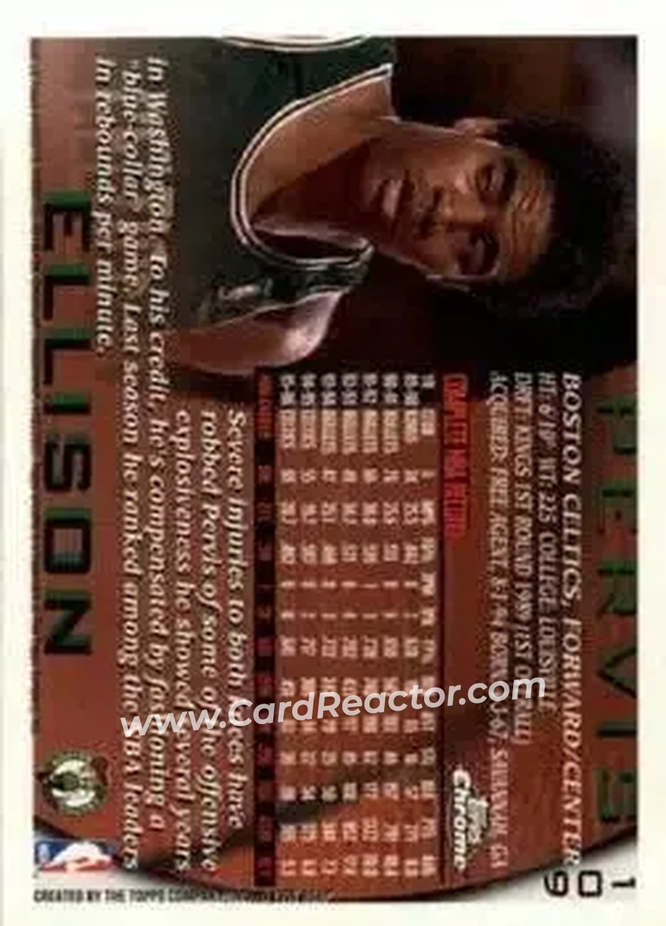 1996-97 Topps Chrome #109 - Pervis Ellison - Boston Celtics - Back 1996-97 Topps Chrome #109 - Pervis Ellison - Boston Celtics - Back