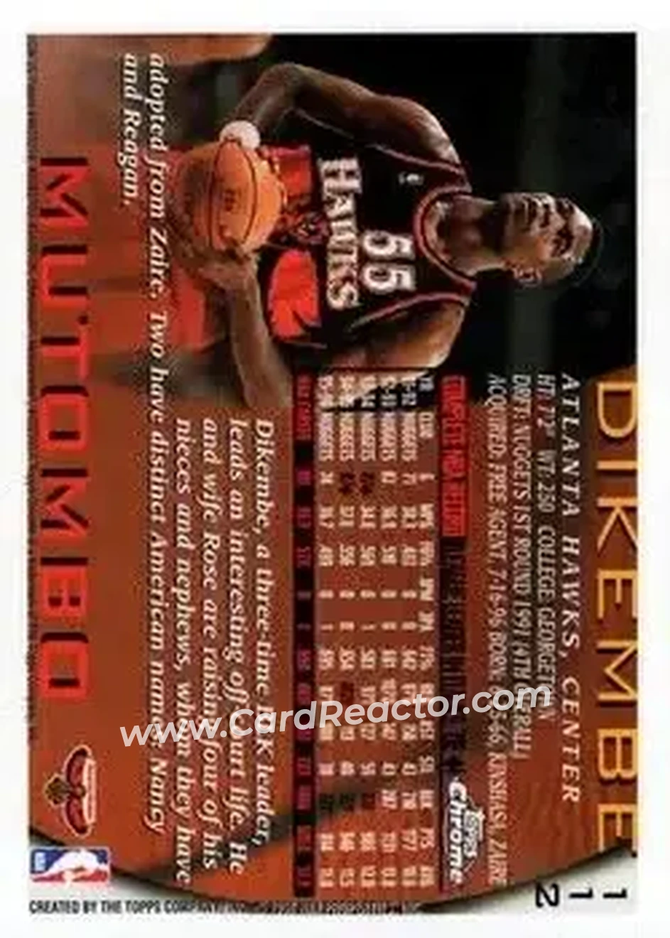 1996-97 Topps Chrome #112 - Dikembe Mutombo - Atlanta Hawks - Back 1996-97 Topps Chrome #112 - Dikembe Mutombo - Atlanta Hawks - Back