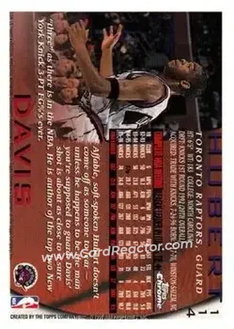1996-97 Topps Chrome #114 - Hubert Davis - Toronto Raptors - Back