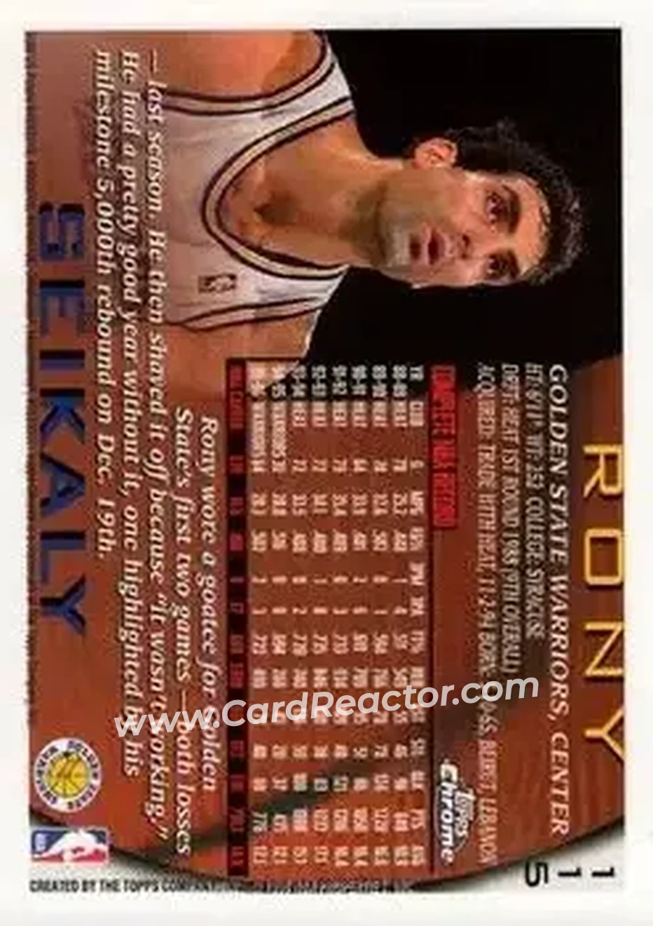 1996-97 Topps Chrome #115 - Rony Seikaly - Golden State Warriors - Back