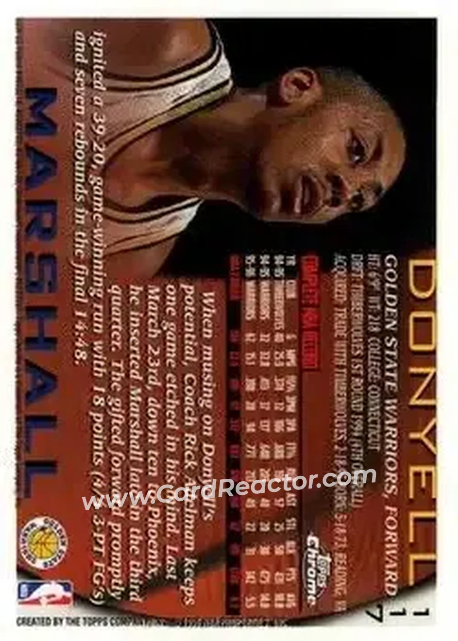 1996-97 Topps Chrome #117 - Donyell Marshall - Golden State Warriors - Back