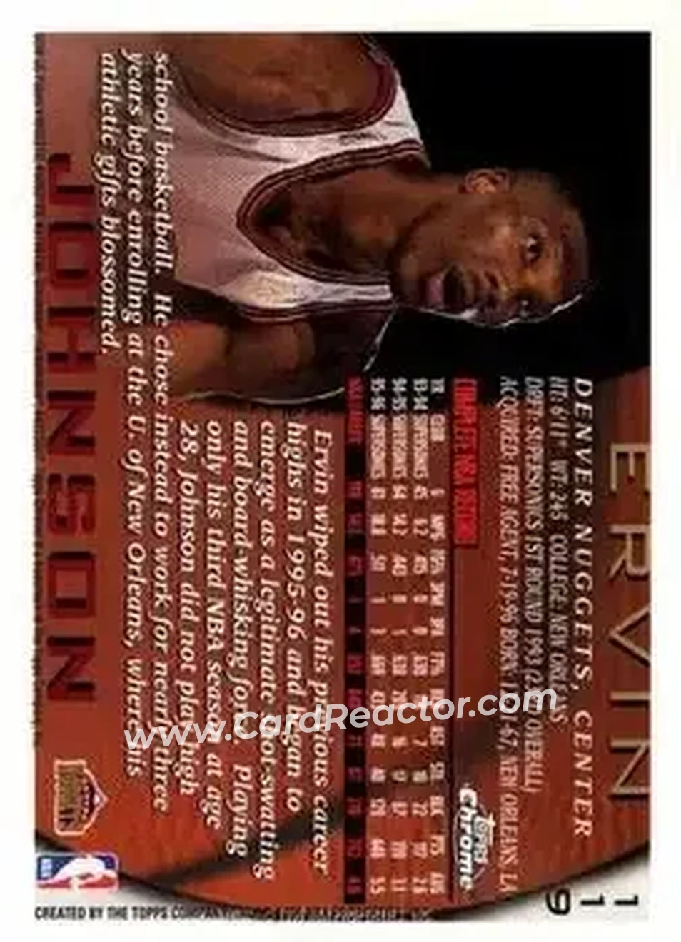 1996-97 Topps Chrome #119 - Ervin Johnson - Denver Nuggets - Back 1996-97 Topps Chrome #119 - Ervin Johnson - Denver Nuggets - Back