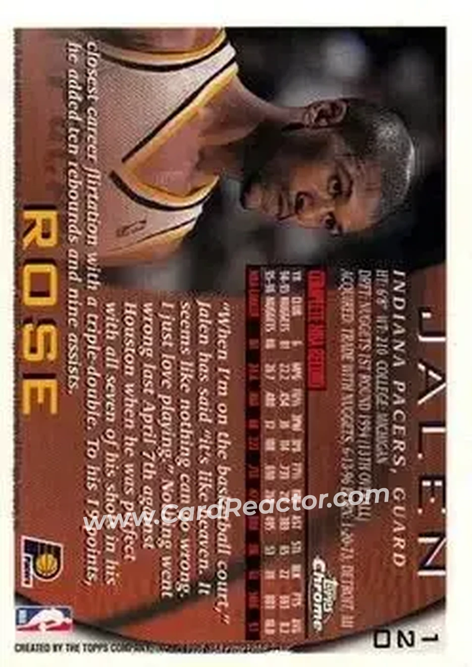 1996-97 Topps Chrome #120 - Jalen Rose - Indiana Pacers - Back