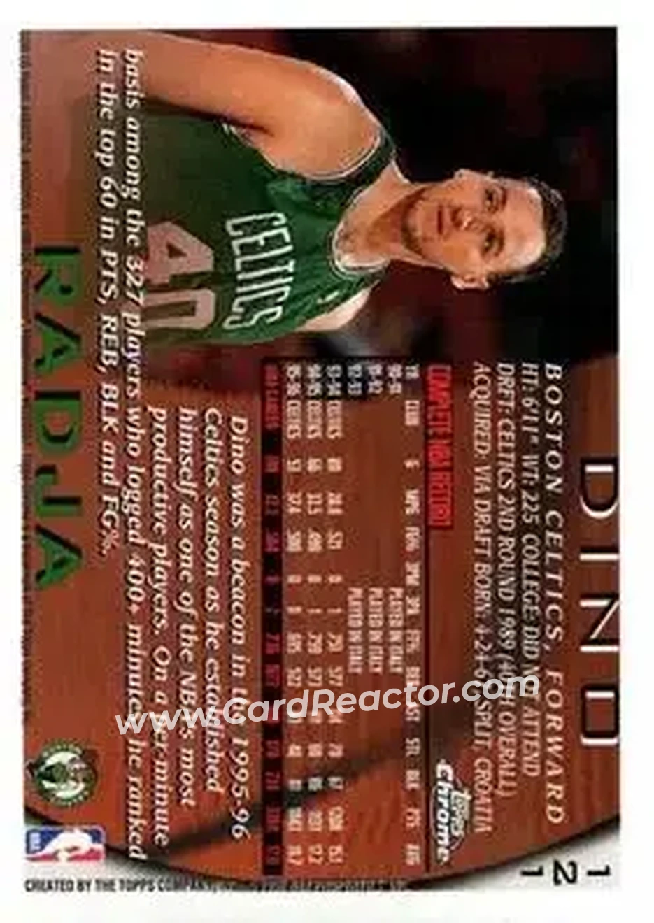 1996-97 Topps Chrome #121 - Dino Radja - Boston Celtics - Back