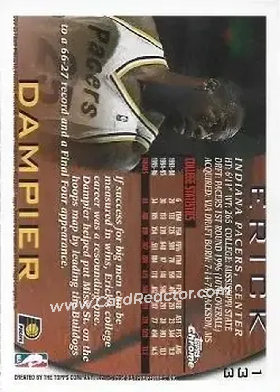 1996-97 Topps Chrome #133 - Erick Dampier - Indiana Pacers - Back 1996-97 Topps Chrome #133 - Erick Dampier - Indiana Pacers - Back