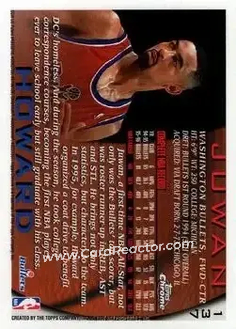 1996-97 Topps Chrome #137 - Juwan Howard - Washington Bullets - Back