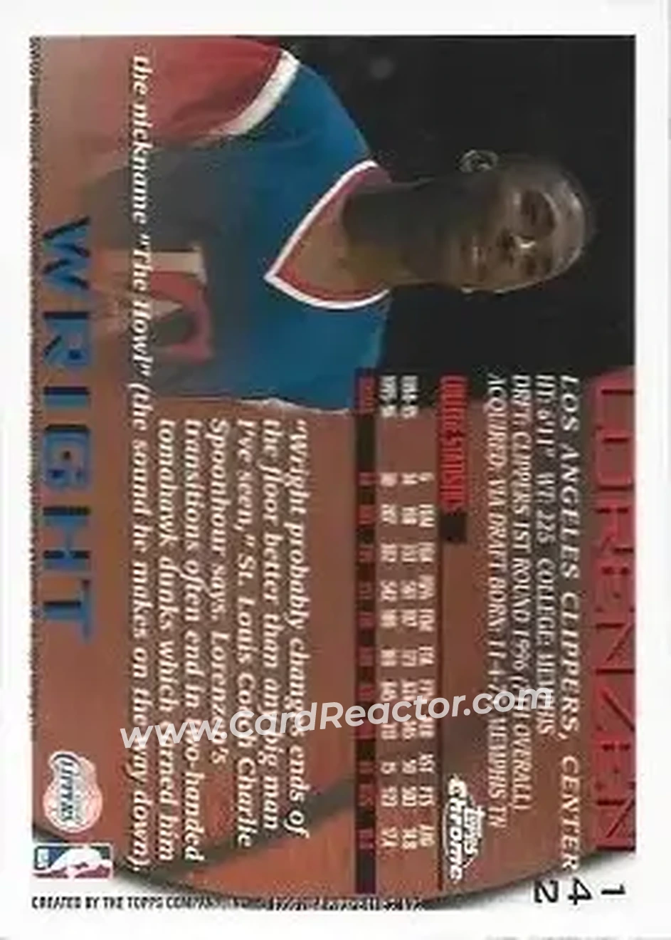 1996-97 Topps Chrome #142 - Lorenzen Wright - Los Angeles Clippers - Back 1996-97 Topps Chrome #142 - Lorenzen Wright - Los Angeles Clippers - Back