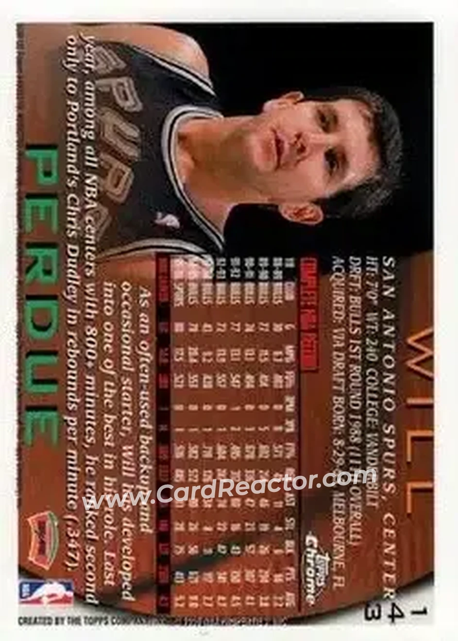 1996-97 Topps Chrome #143 - Will Perdue - San Antonio Spurs - Back