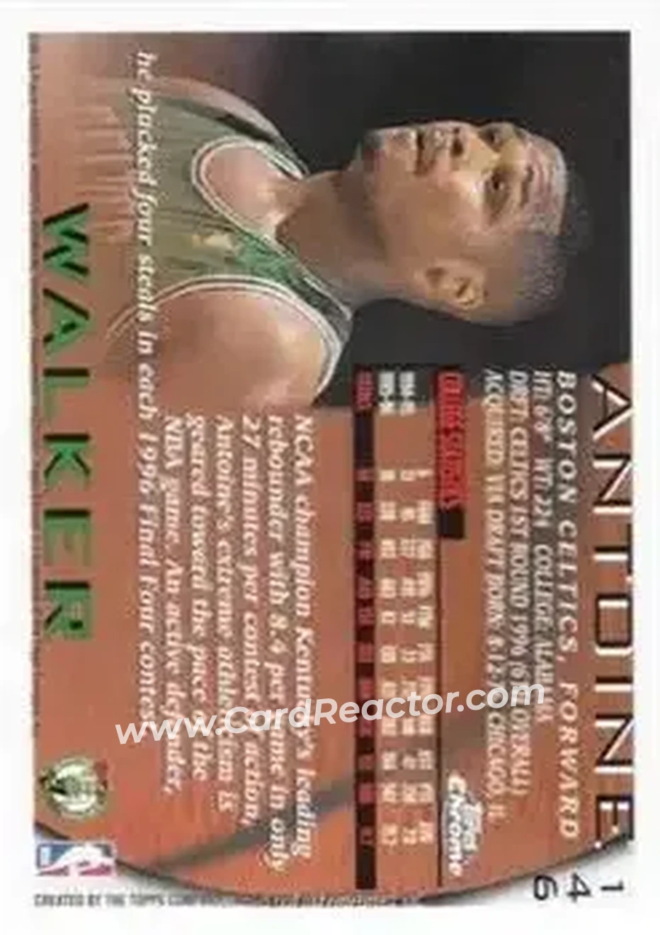 1996-97 Topps Chrome #146 - Antoine Walker - Boston Celtics - Back