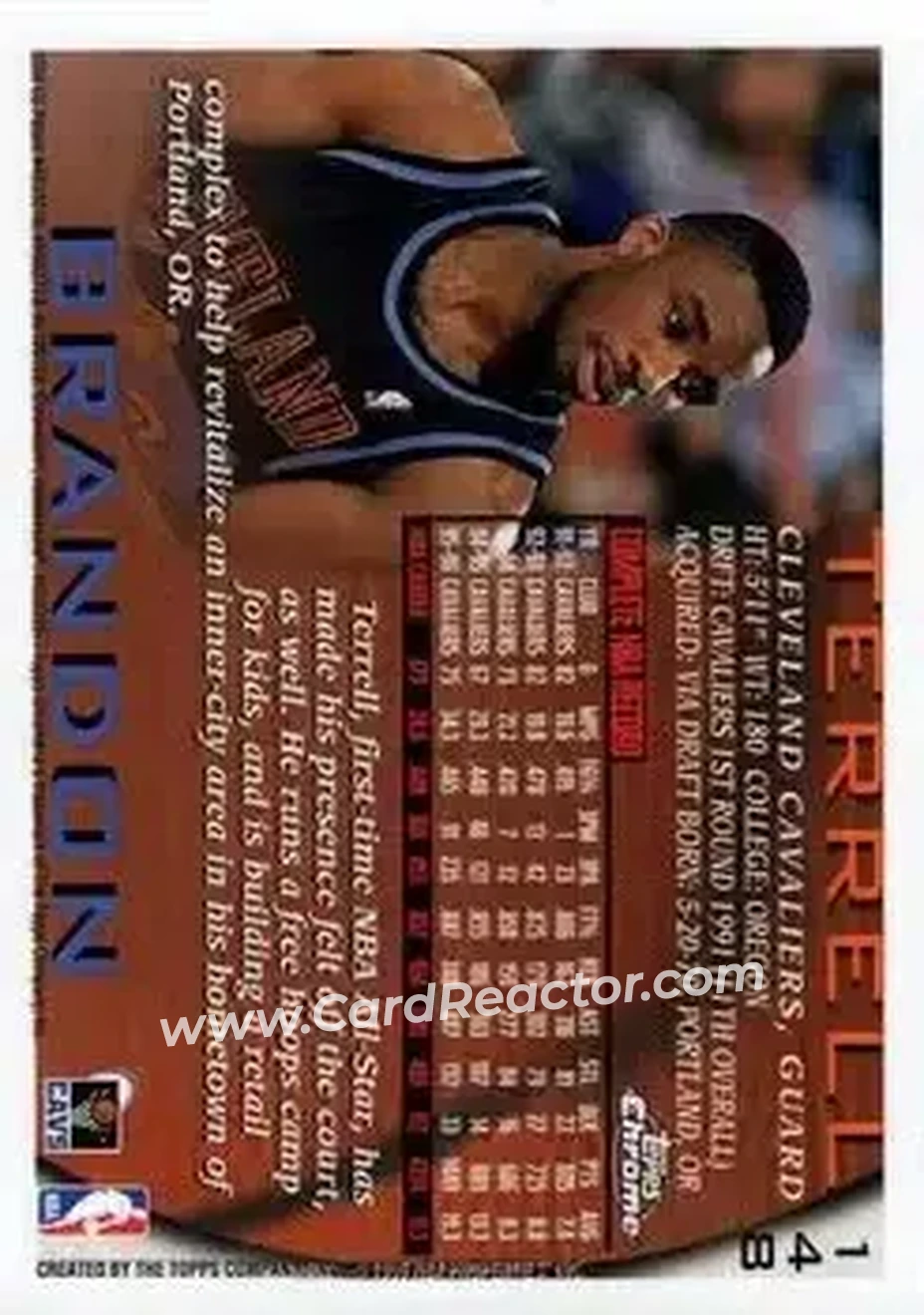 1996-97 Topps Chrome #148 - Terrell Brandon - Cleveland Cavaliers - Back 1996-97 Topps Chrome #148 - Terrell Brandon - Cleveland Cavaliers - Back