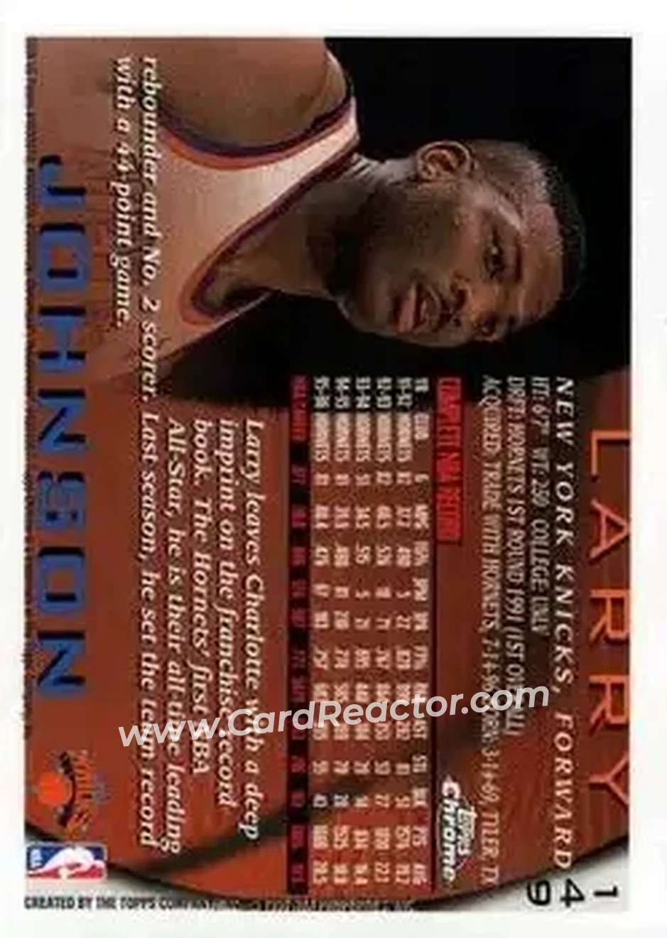 1996-97 Topps Chrome #149 - Larry Johnson - New York Knicks - Back