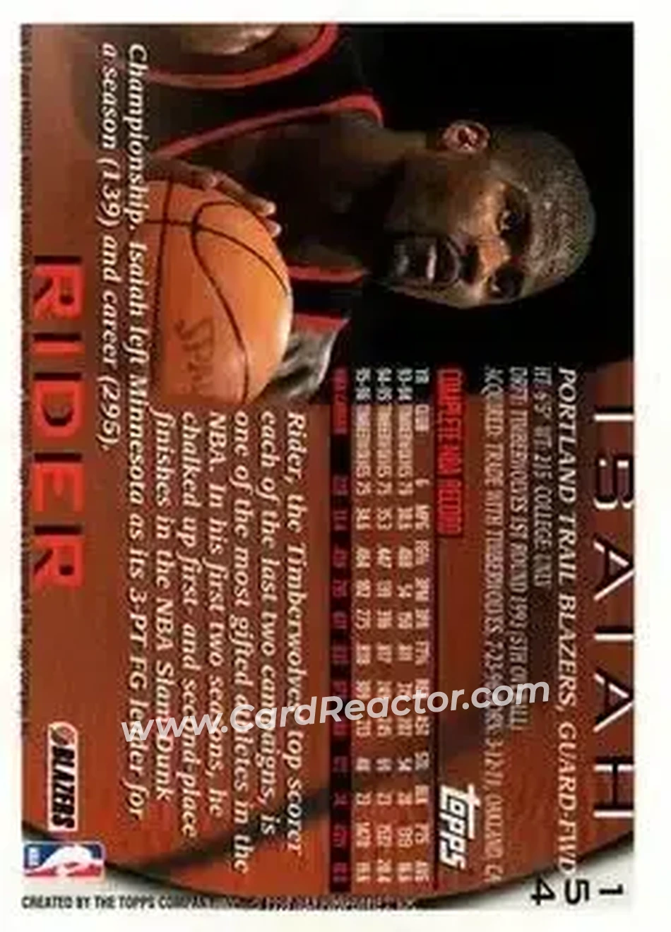 1996-97 Topps Chrome #154 - Isaiah Rider - Portland Trail Blazers - Back