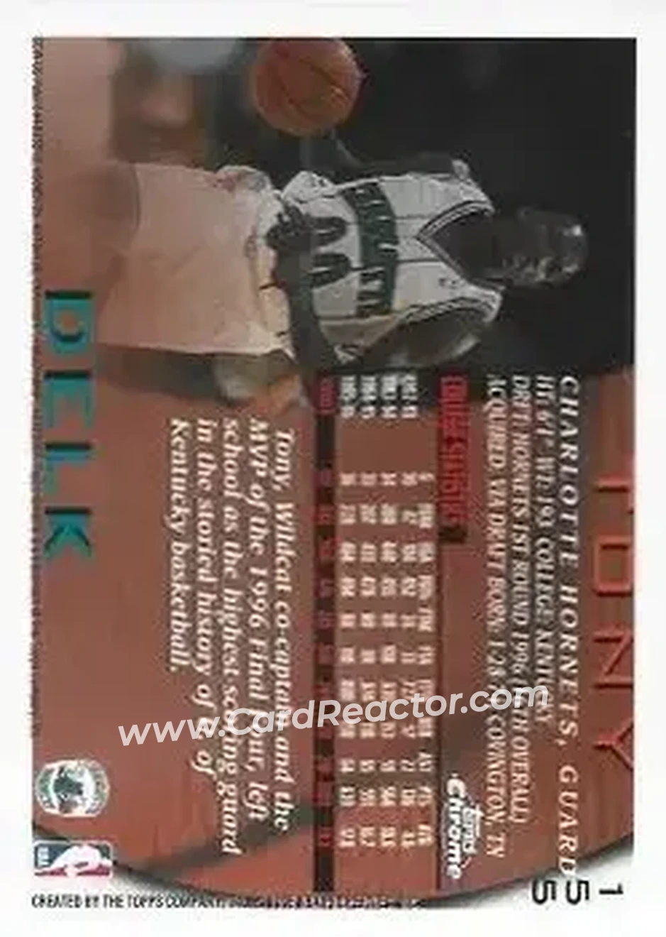 1996-97 Topps Chrome #155 - Tony Delk - Charlotte Hornets - Back