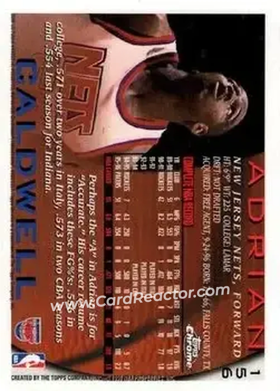 1996-97 Topps Chrome #156 - Adrian Caldwell - New Jersey Nets - Back