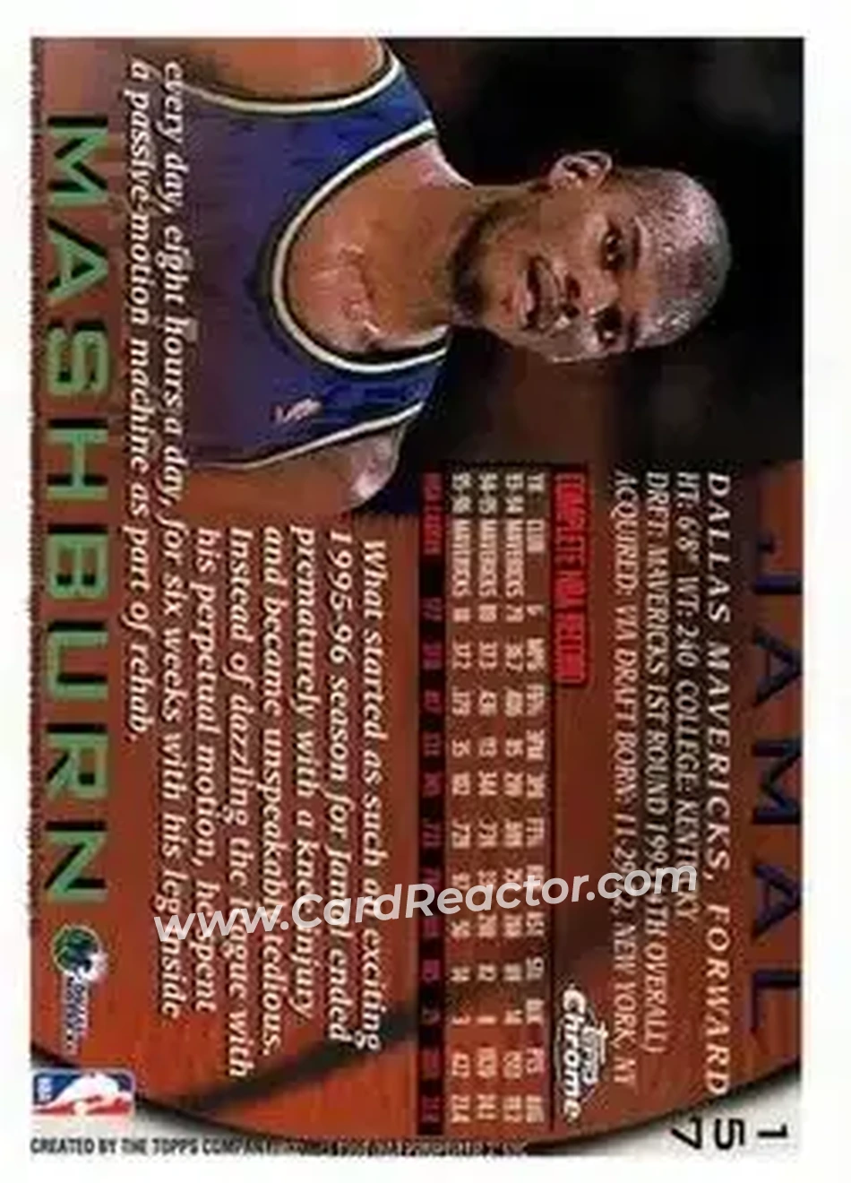 1996-97 Topps Chrome #157 - Jamal Mashburn - Dallas Mavericks - Back