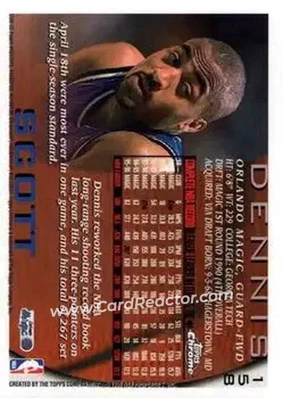 1996-97 Topps Chrome #158 - Dennis Scott - Orlando Magic - Back 1996-97 Topps Chrome #158 - Dennis Scott - Orlando Magic - Back