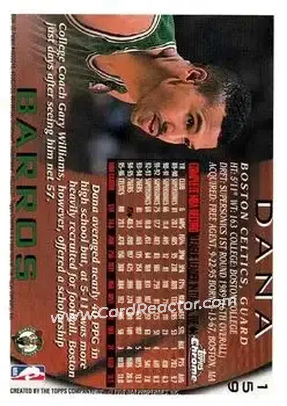 1996-97 Topps Chrome #159 - Dana Barros - Boston Celtics - Back