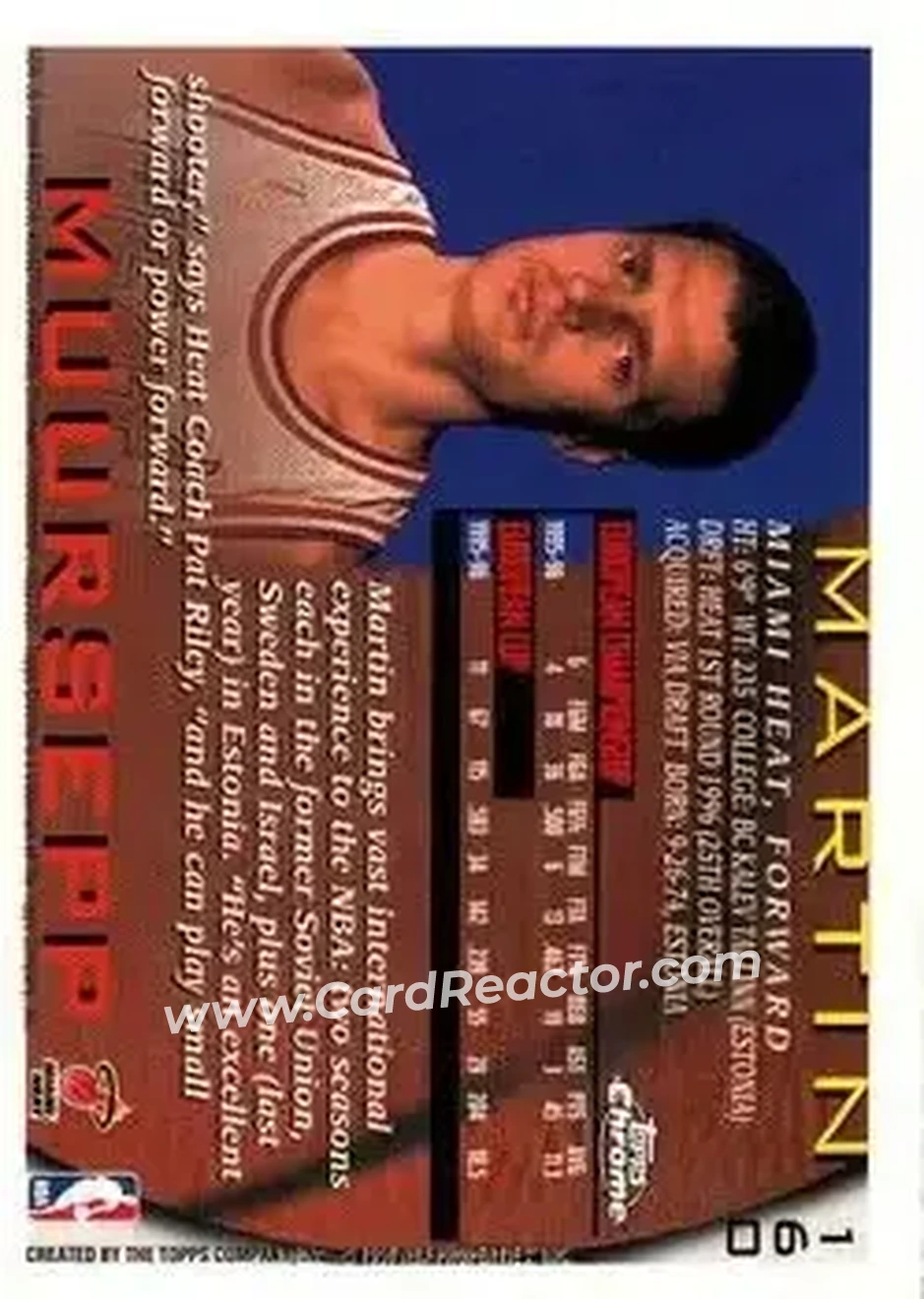 1996-97 Topps Chrome #160 - Martin Muursepp - Miami Heat - Back
