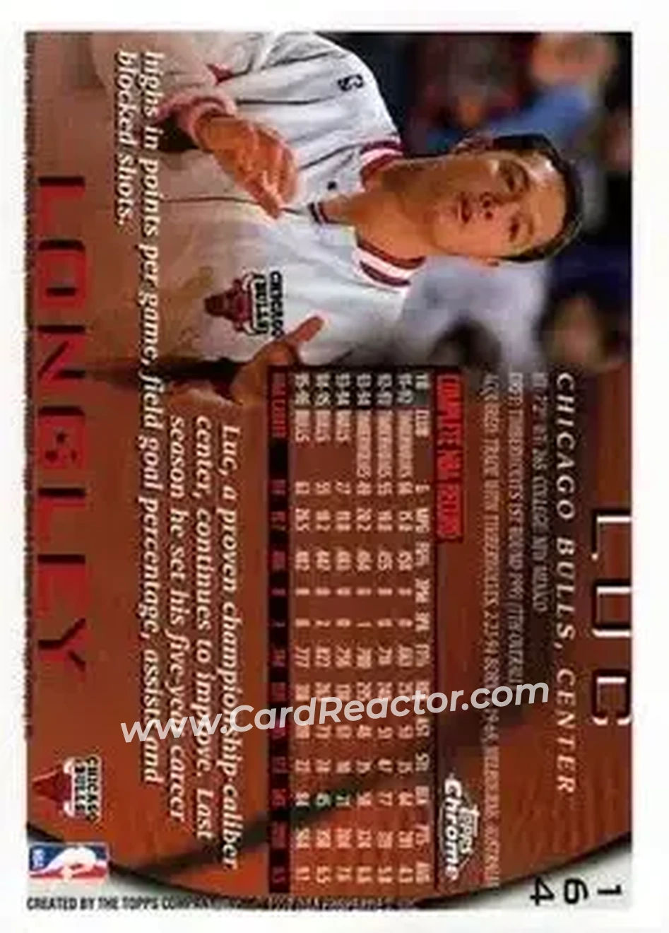 1996-97 Topps Chrome #164 - Luc Longley - Chicago Bulls - Back
