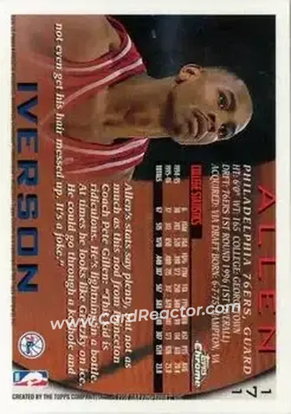 1996-97 Topps Chrome #171 - Allen Iverson - Philadelphia 76ers - Back