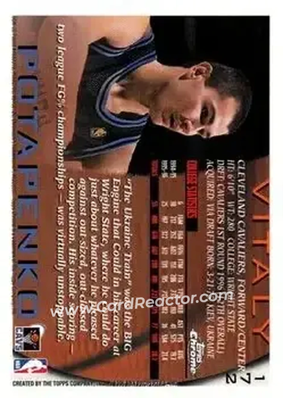 1996-97 Topps Chrome #172 - Vitaly Potapenko - Cleveland Cavaliers - Back
