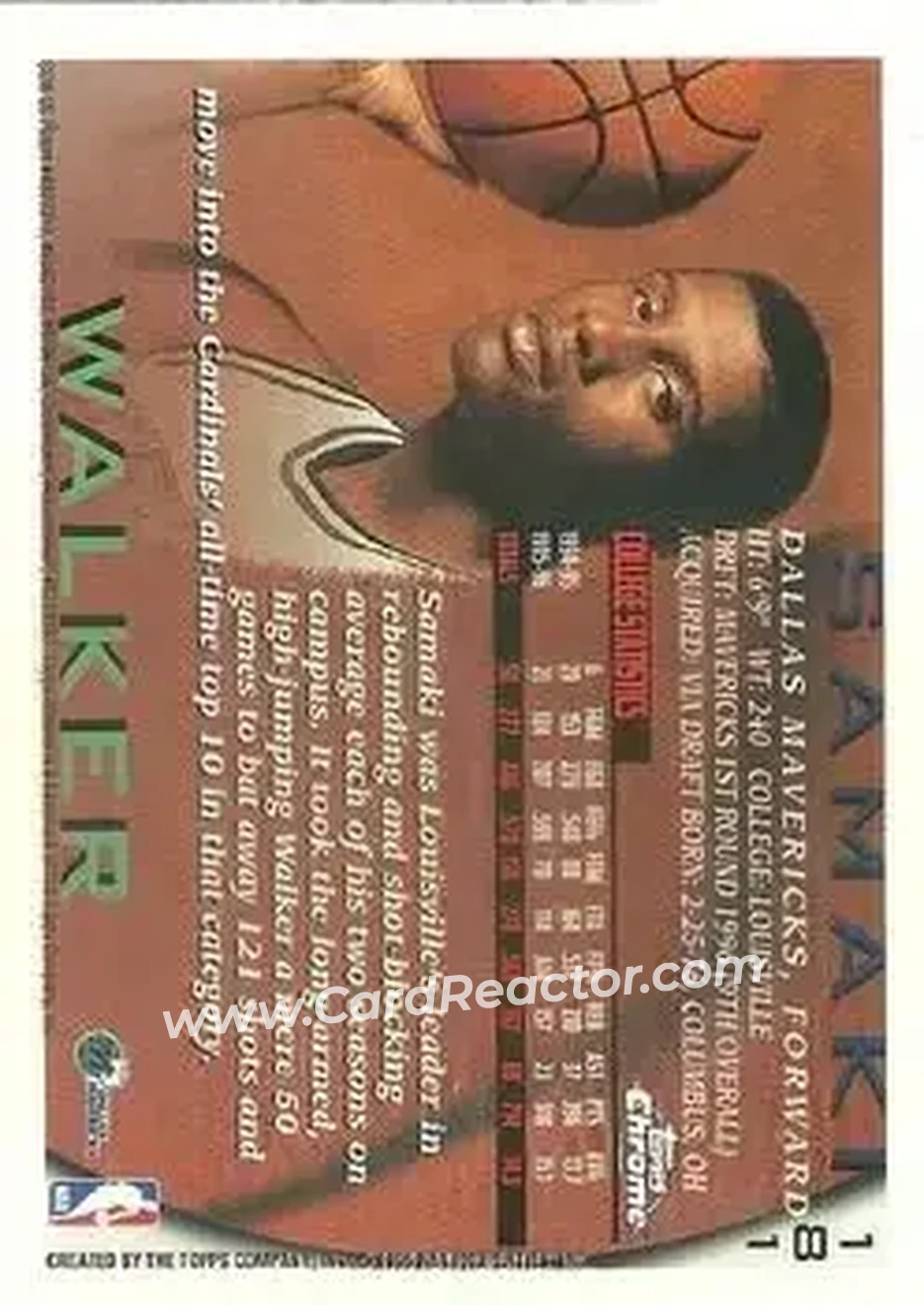 1996-97 Topps Chrome #181 - Samaki Walker - Dallas Mavericks - Back 1996-97 Topps Chrome #181 - Samaki Walker - Dallas Mavericks - Back