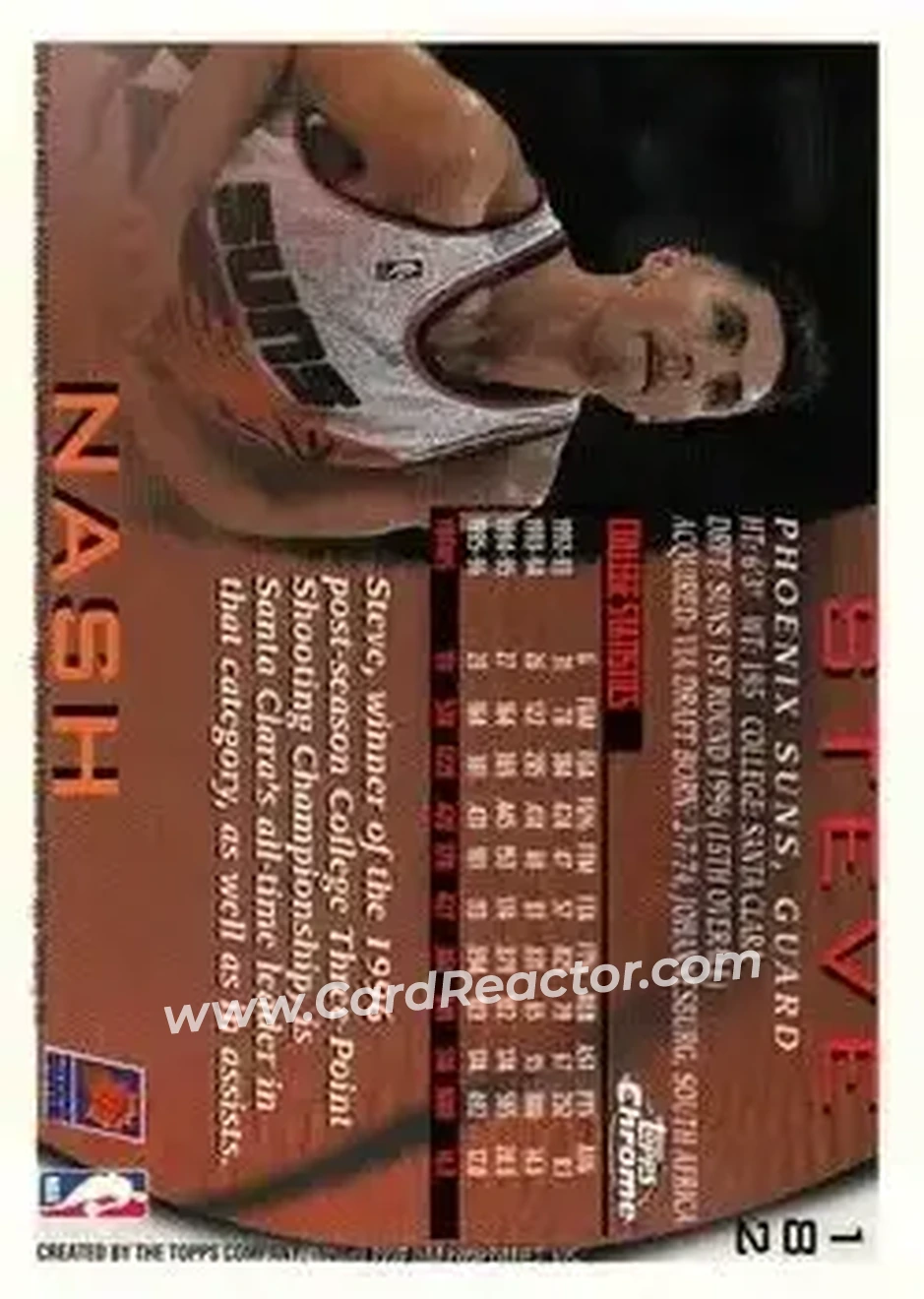 1996-97 Topps Chrome #182 - Steve Nash - Phoenix Suns - Back