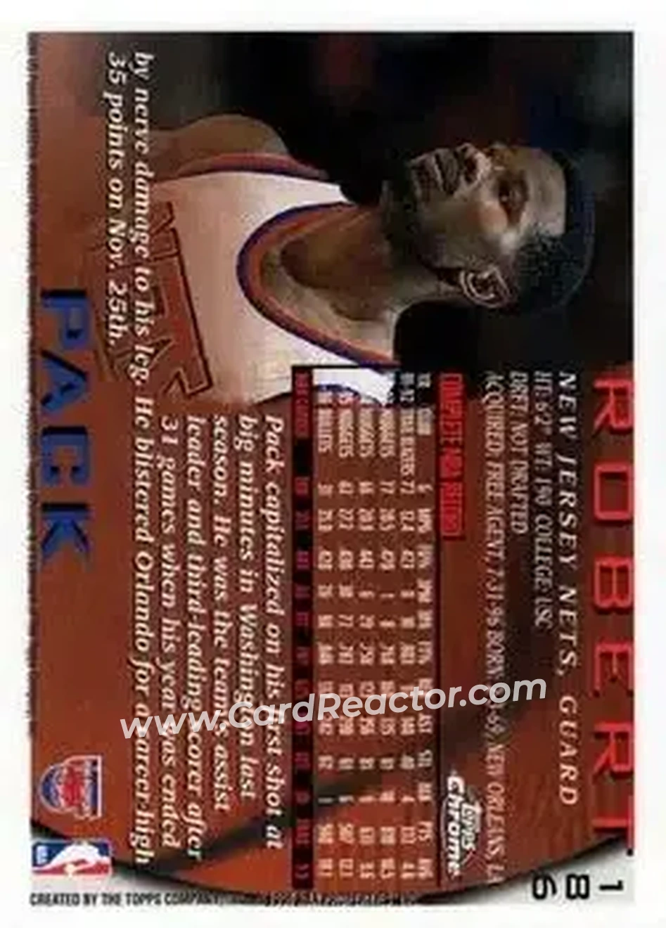 1996-97 Topps Chrome #186 - Robert Pack - New Jersey Nets - Back