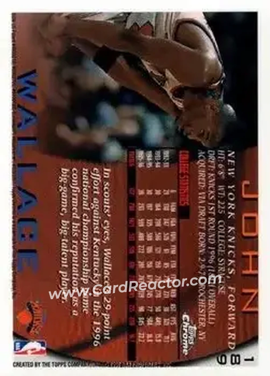 1996-97 Topps Chrome #189 - John Wallace - New York Knicks - Back