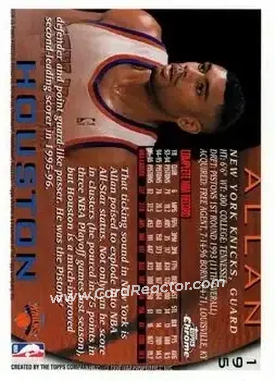 1996-97 Topps Chrome #195 - Allan Houston - New York Knicks - Back