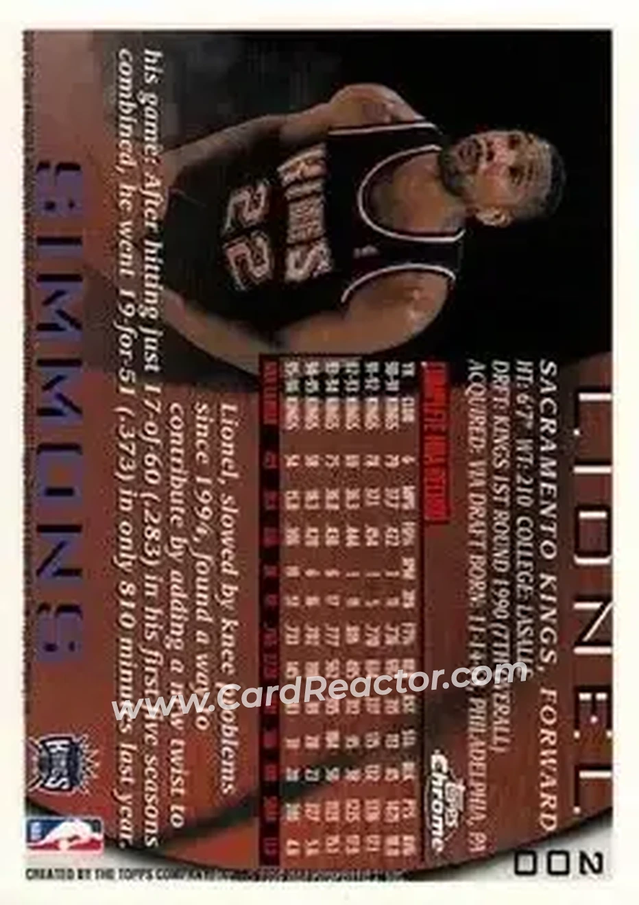 1996-97 Topps Chrome #200 - Lionel Simmons - Sacramento Kings - Back