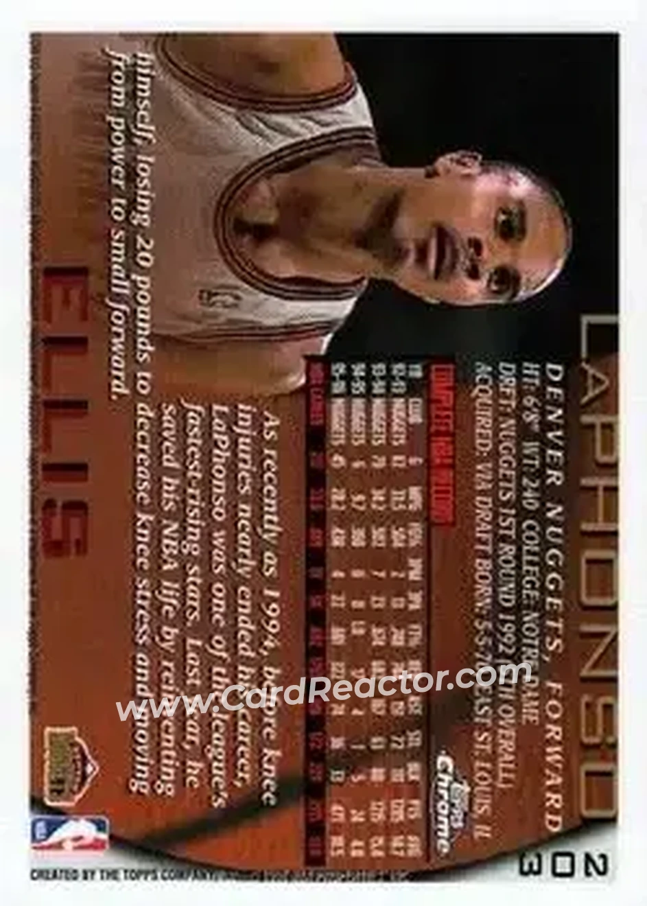 1996-97 Topps Chrome #203 - LaPhonso Ellis - Denver Nuggets - Back